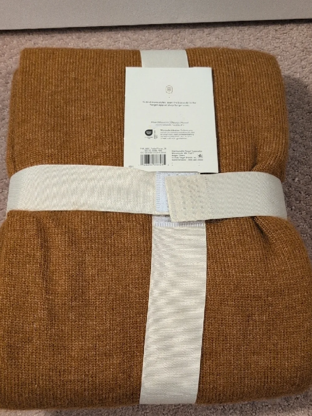 Threshold Two-Tone Knit Throw Blanket in Camel and Beige